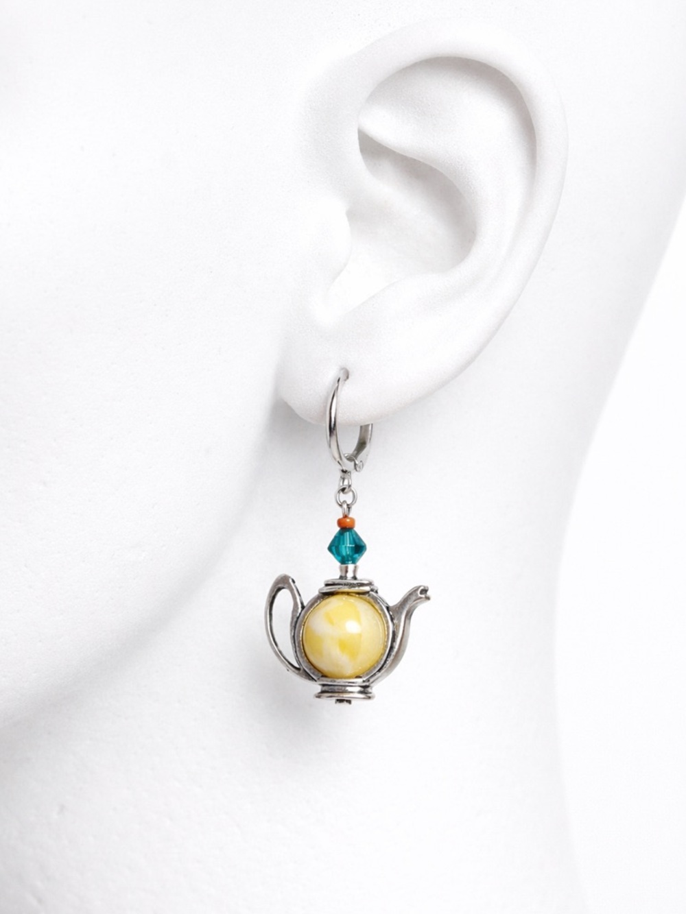 Handmade Antique Silver Teapot Earrings Whimsical Dangle Jewelry with Beads, MTO - Picture 7 of 11